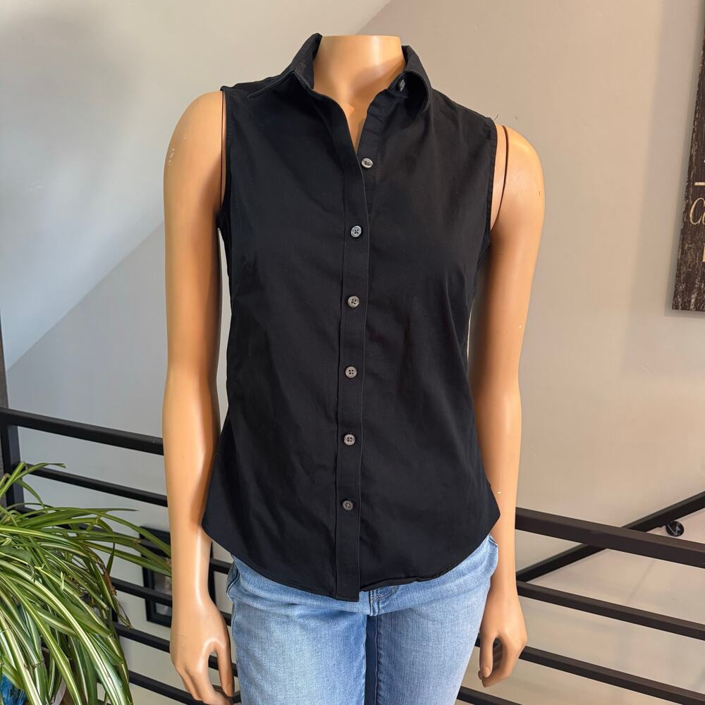 Banana Republic Riley Sleeveless Button Down Shirt Black Tailored Work Blouse 8